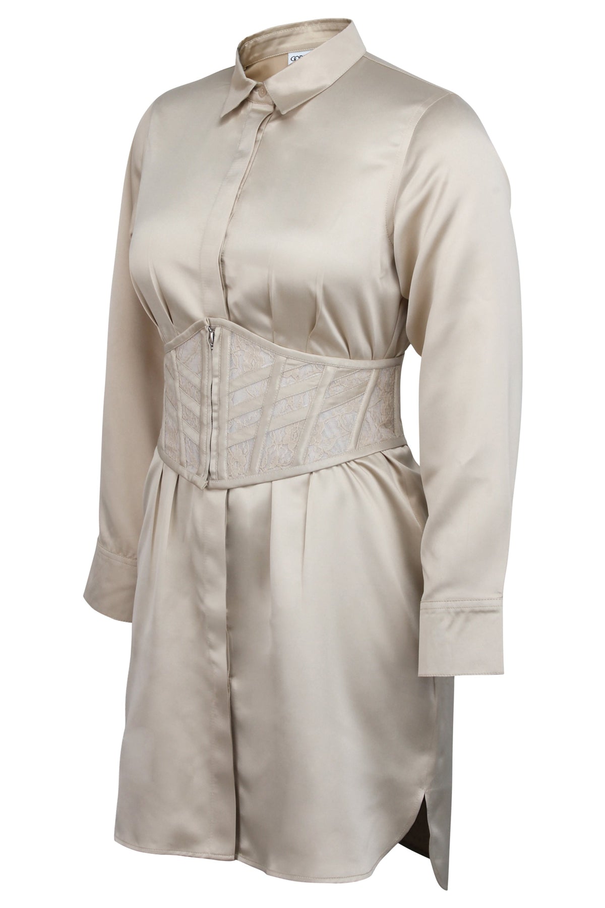Josie Champage Satin And Lace Waspie Belt With Fan Lacing
