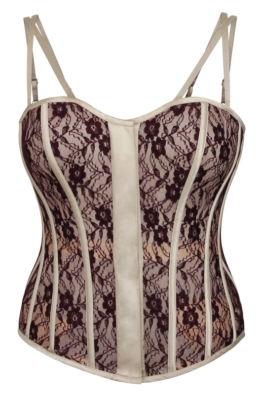 Clementine Champagne Satin And Lace Overbust Corset With Spaghetti Straps