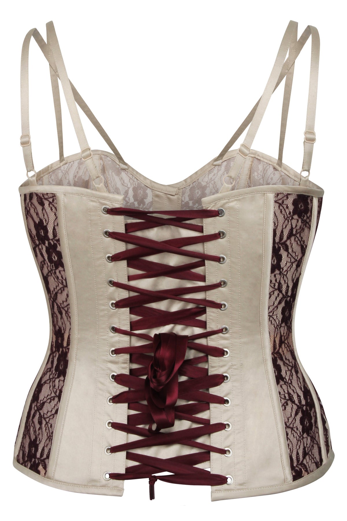 Clementine Champagne Satin And Lace Overbust Corset With Spaghetti Straps