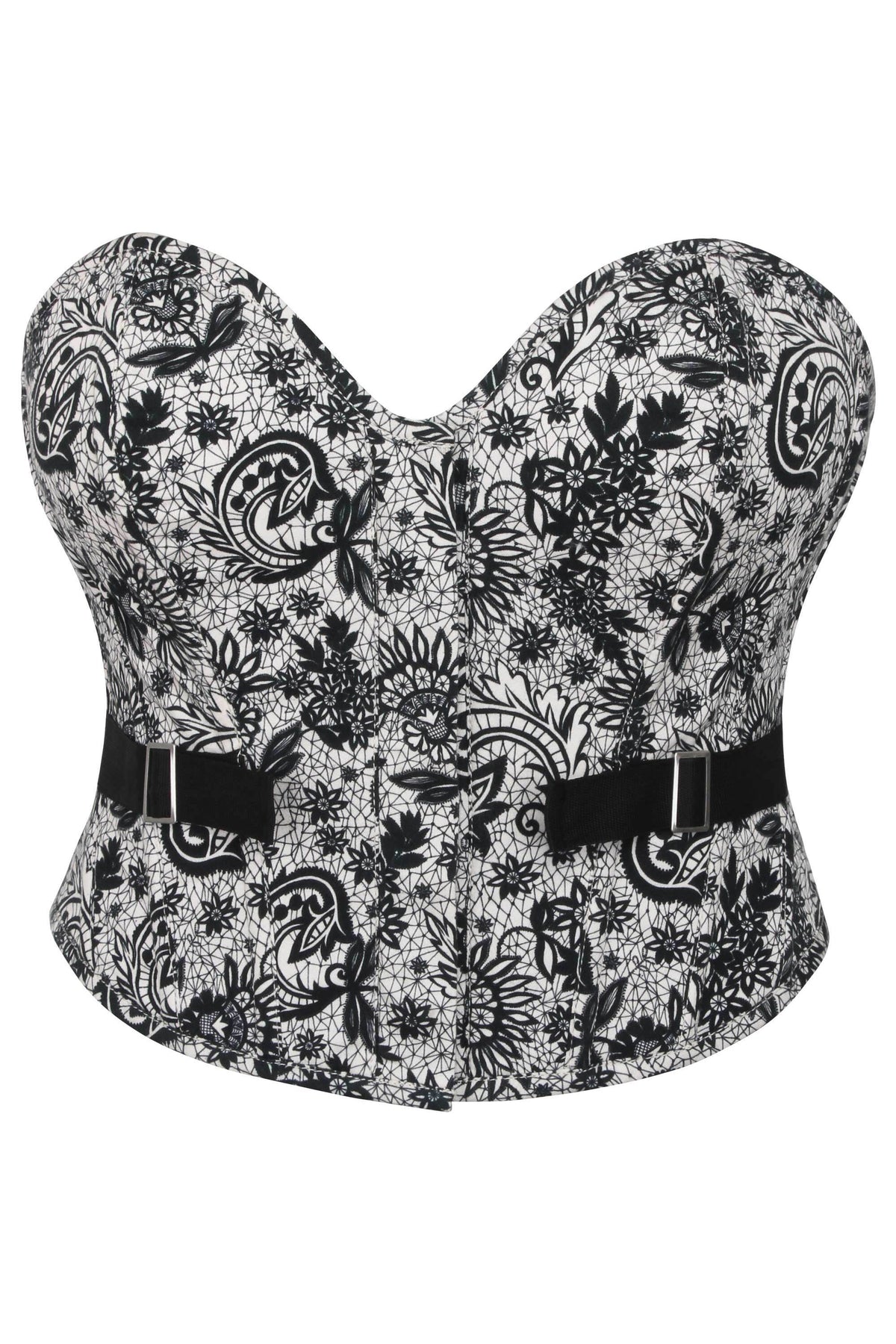 Luella Whisper White Alençon Printed Cotton Cropped Overbust Corset With Fan Lacing