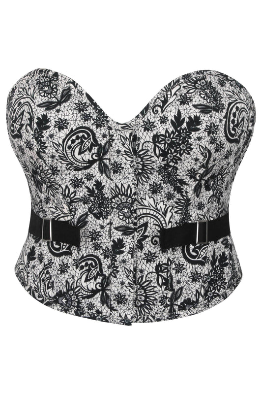 Luella Whisper White Alençon Printed Cotton Cropped Overbust Corset With Fan Lacing