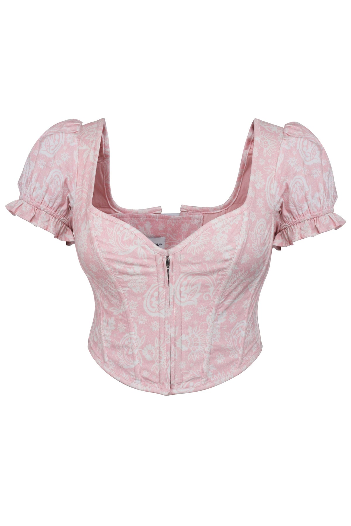Zadie English Rose Alençon Stretch Cotton Corset Top With Puff Sleeves