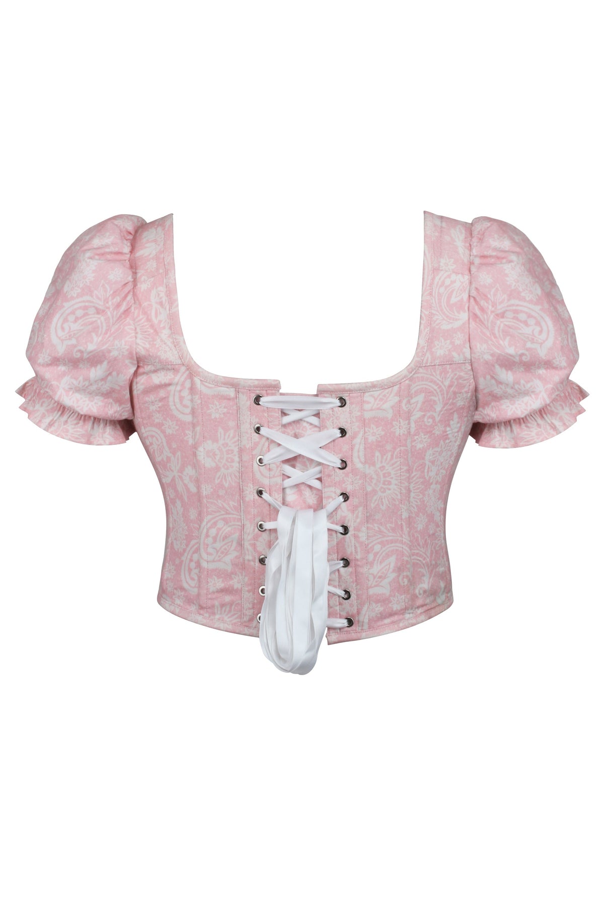 Zadie English Rose Alençon Stretch Cotton Corset Top With Puff Sleeves