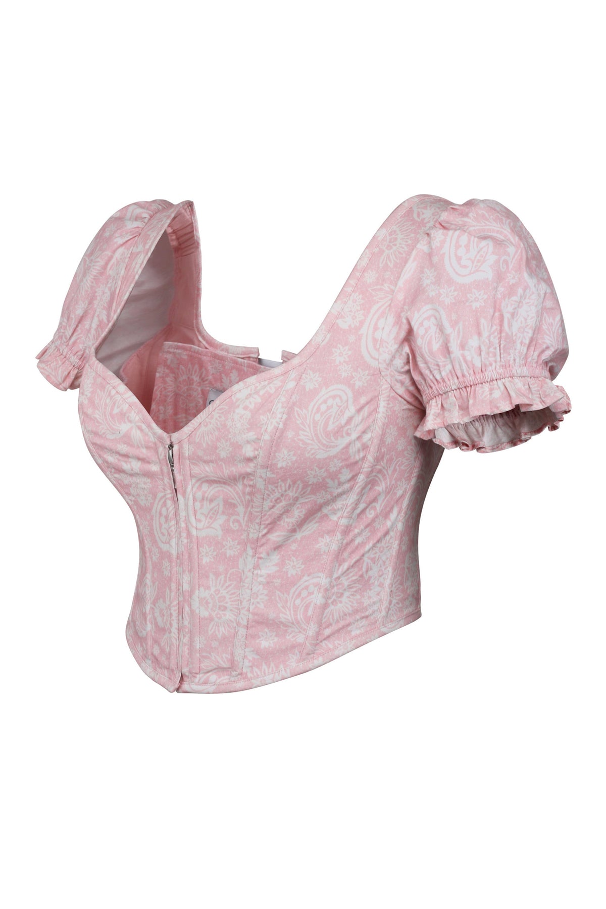 Zadie English Rose Alençon Stretch Cotton Corset Top With Puff Sleeves