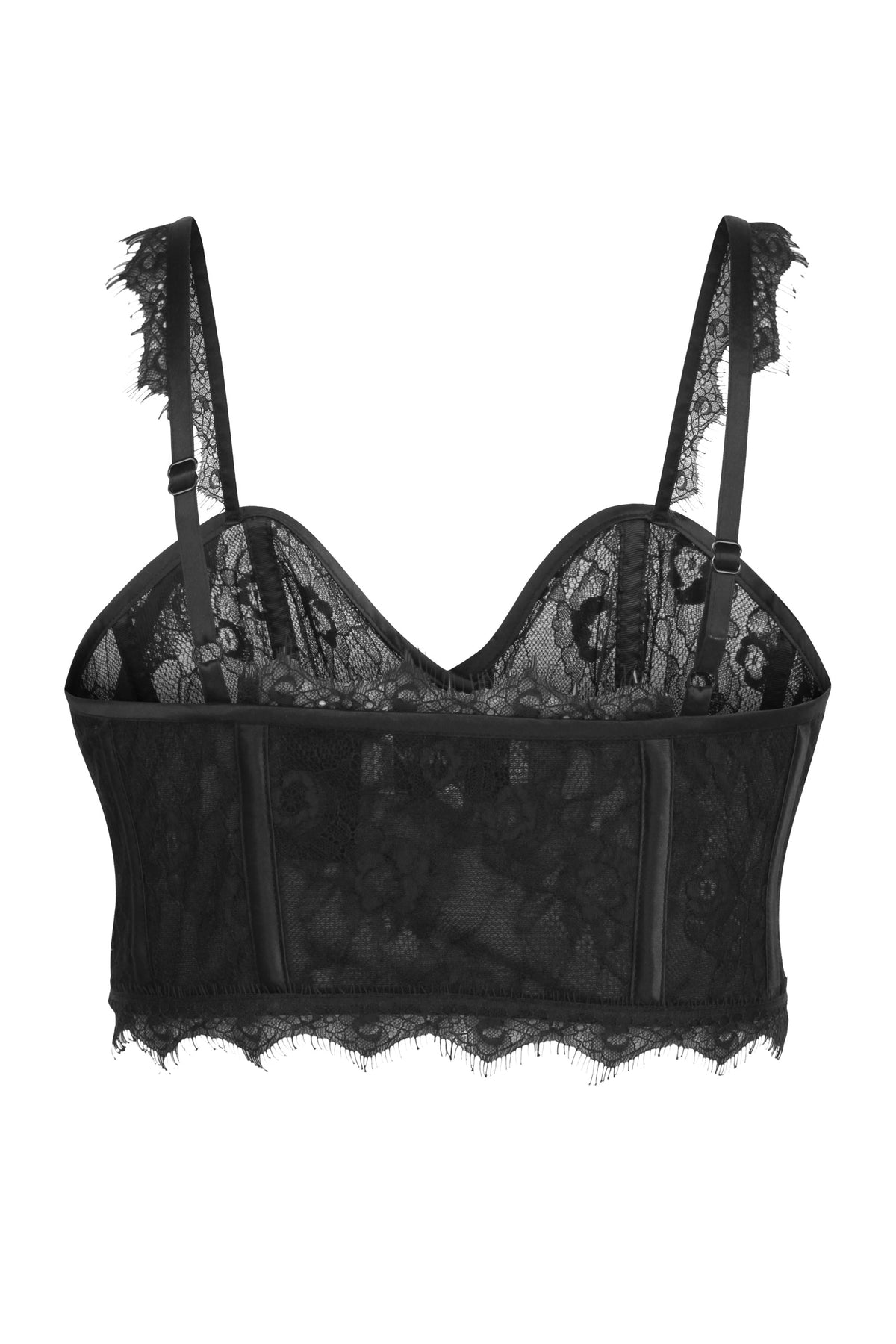 Marjorie Black Satin And Lace Corseted Bralette