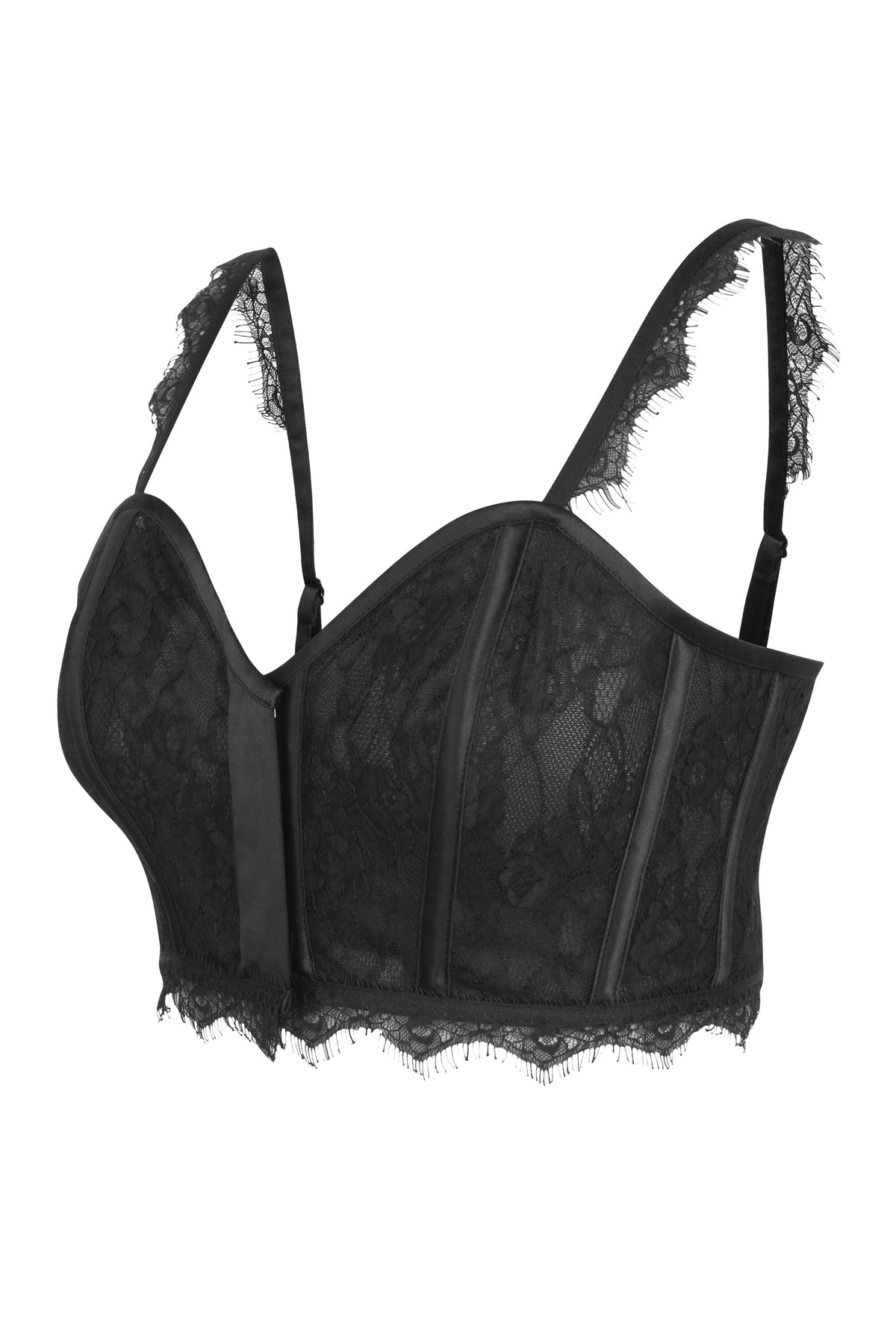 Marjorie Black Satin And Lace Corseted Bralette