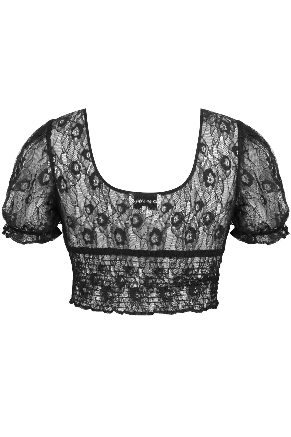 Rayne Black Lace Cropped Top With Puff Sleeves