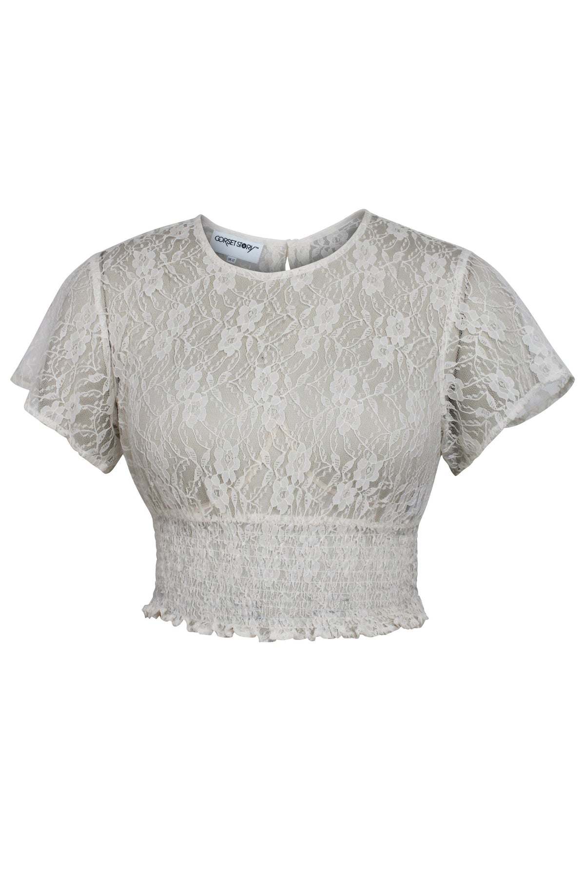 Helena Whisper White Lace Cropped Top With Crew Neckline