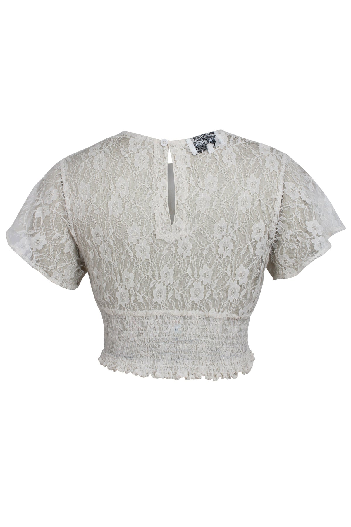 Helena Whisper White Lace Cropped Top With Crew Neckline