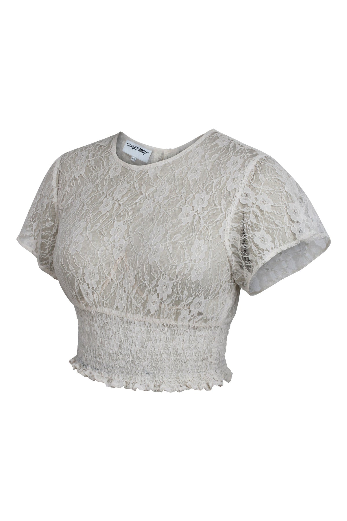 Helena Whisper White Lace Cropped Top With Crew Neckline