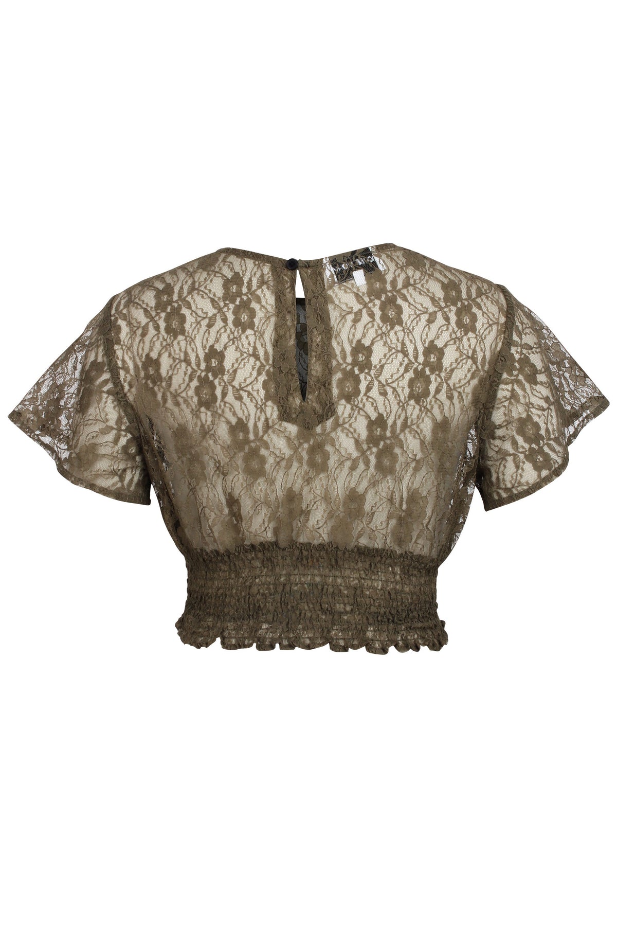 Helena Capulate Olive Lace Cropped Top With Crew Neckline