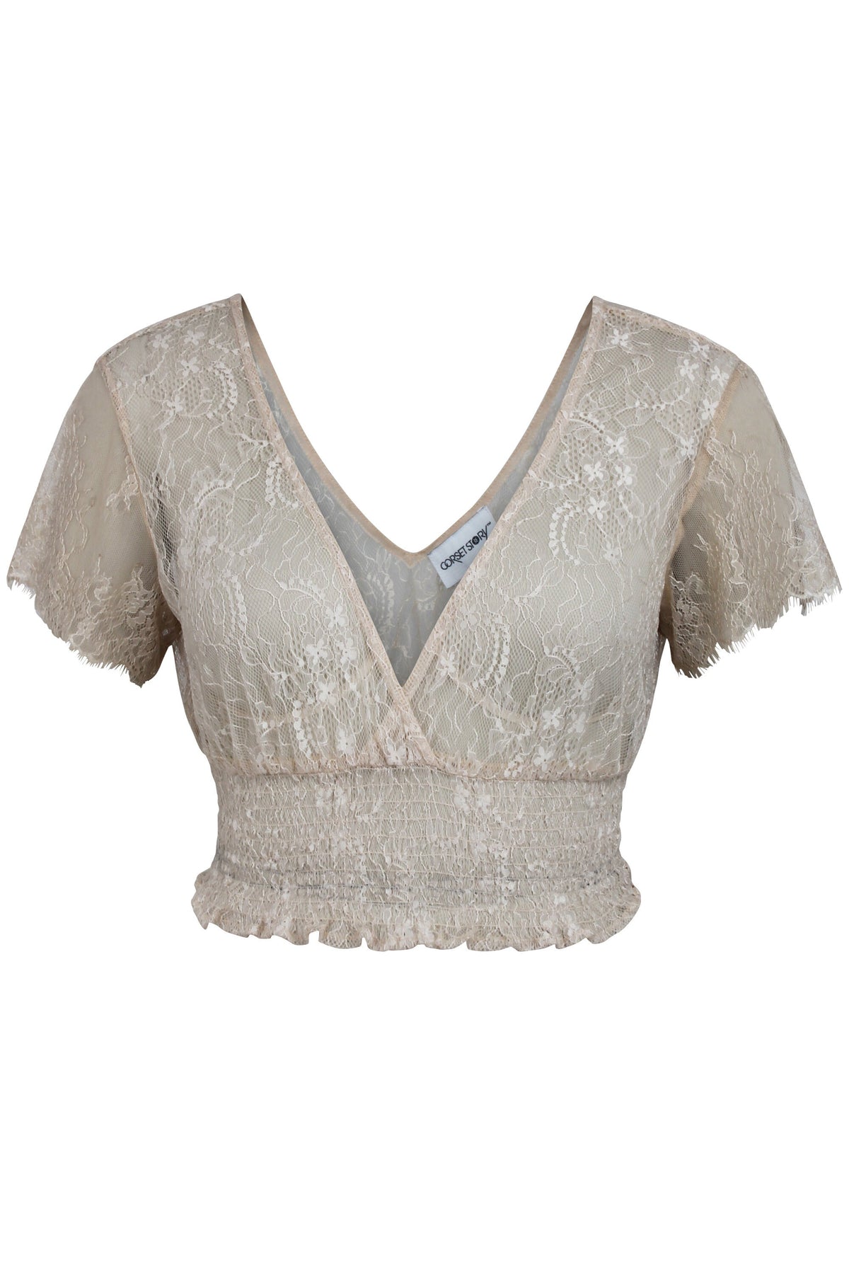 Ada Champagne Lace Cropped Top With Deep V Neckline