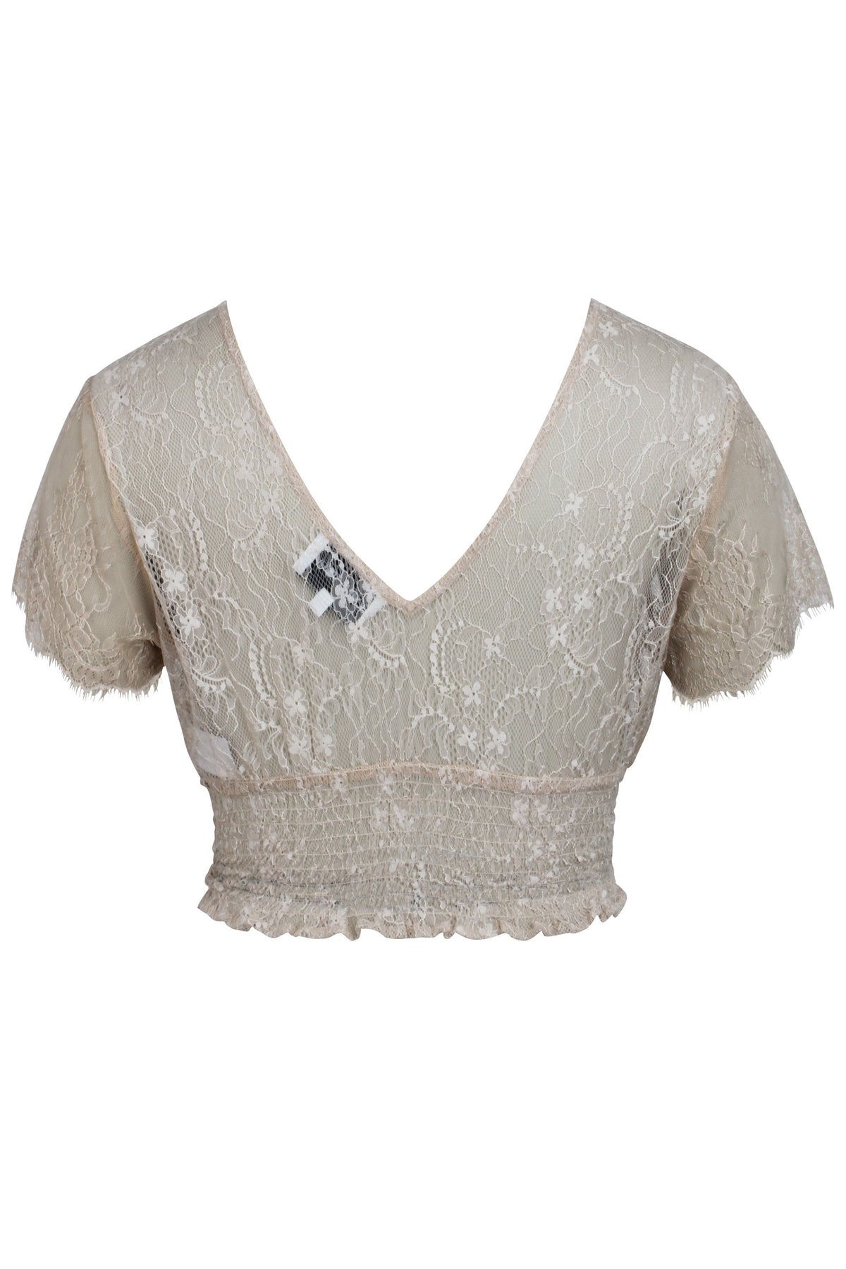 Ada Champagne Lace Cropped Top With Deep V Neckline