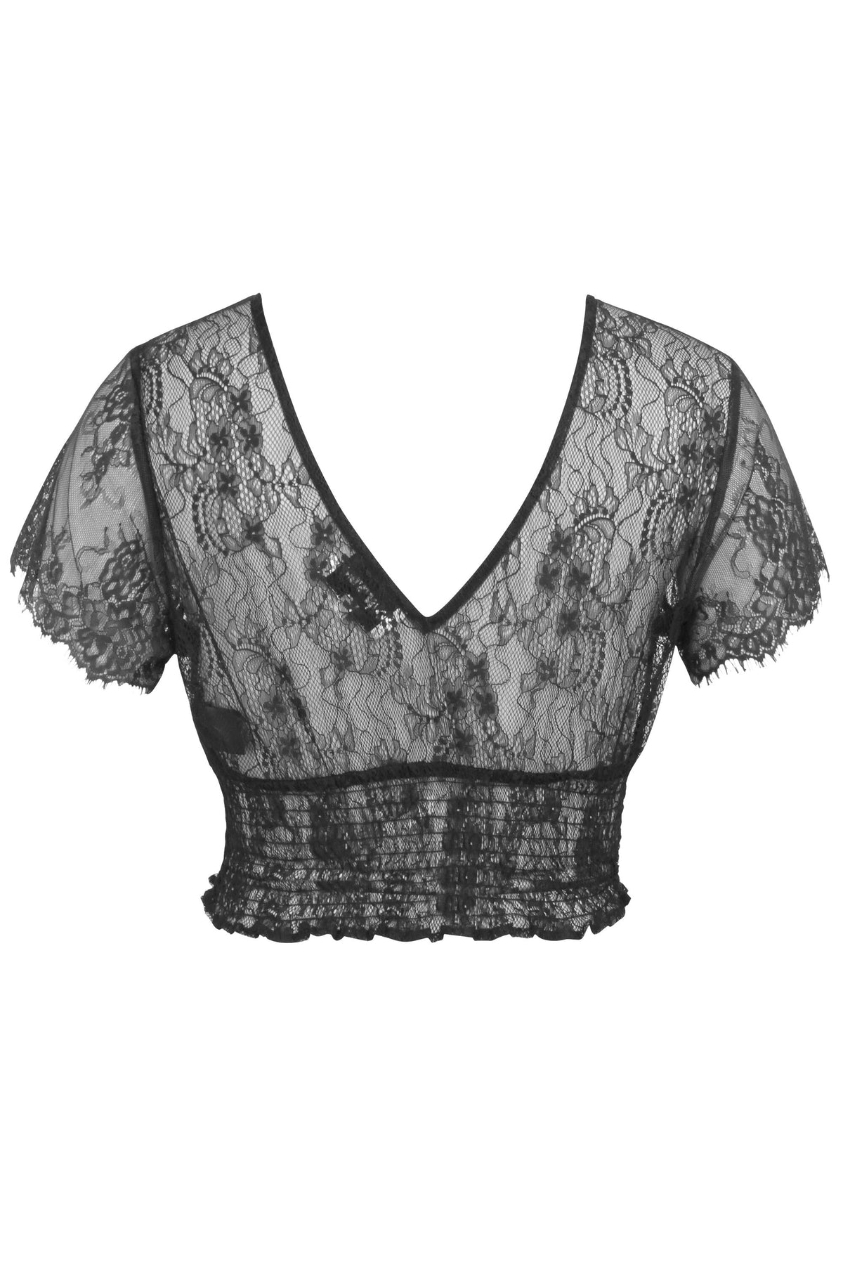 Ada Black Lace Cropped Top With Deep V Neckline