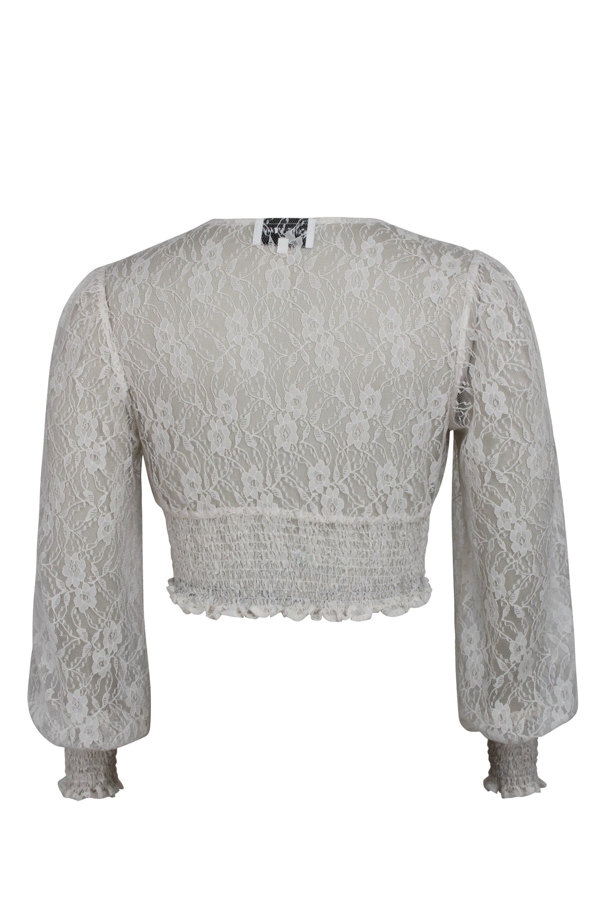 Pearl Whisper White Lace Cropped Top With Long Sleeves
