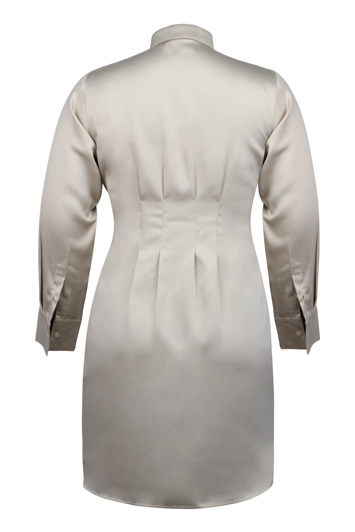 Matilda Champagne Satin Shirt Dress With Darted Waist