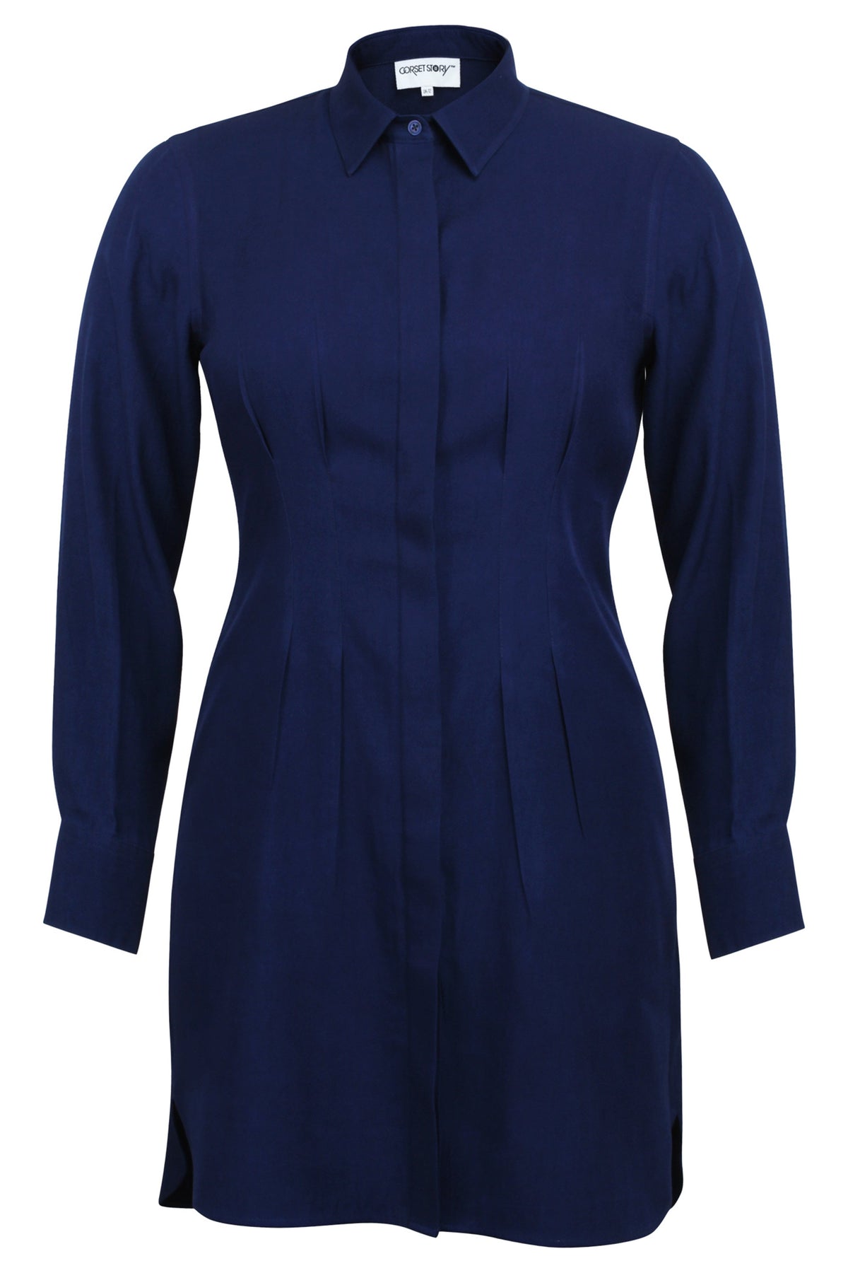 Matilda Beacon Blue Viscose Shirt Dress With Darted Waist