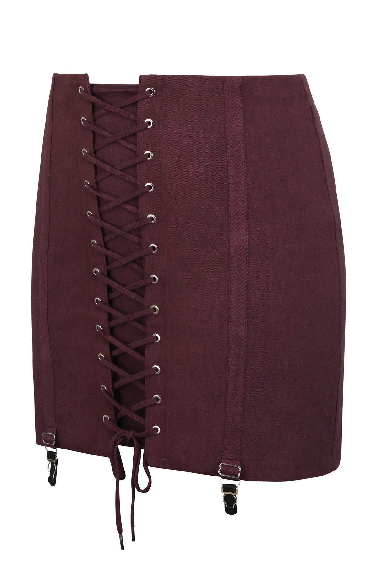 Winnie Huckleberry Cotton Twill Corset Inspired Mini Skirt With Suspender Clips