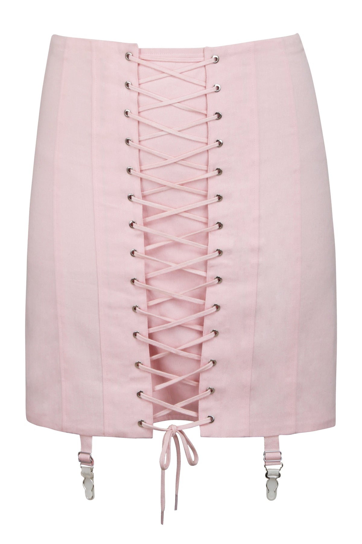 Tillie Prairie Pink Cotton Twill Corset Inspired Skirt With Suspender Clips