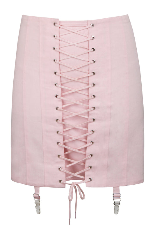Tillie Prairie Pink Cotton Twill Corset Inspired Skirt With Suspender Clips