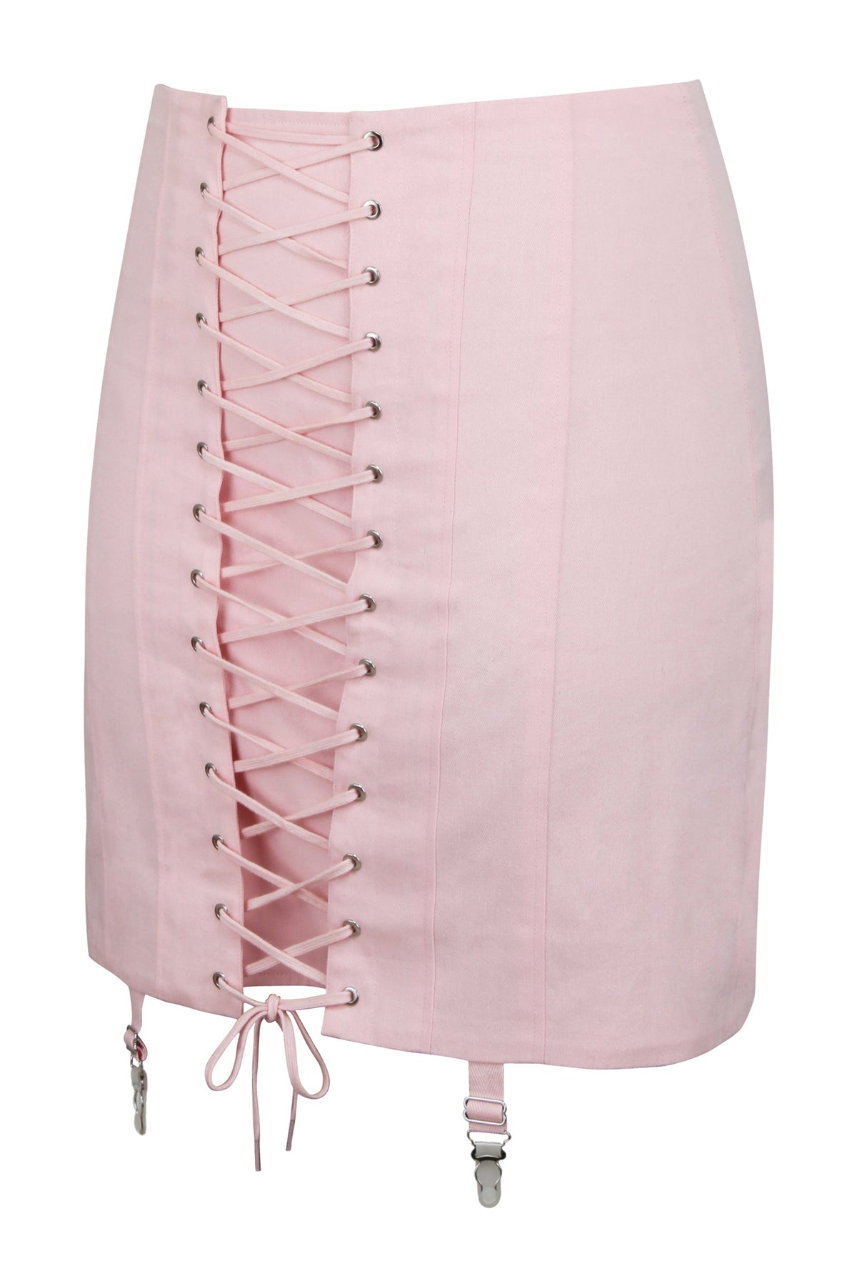 Tillie Prairie Pink Cotton Twill Corset Inspired Skirt With Suspender Clips
