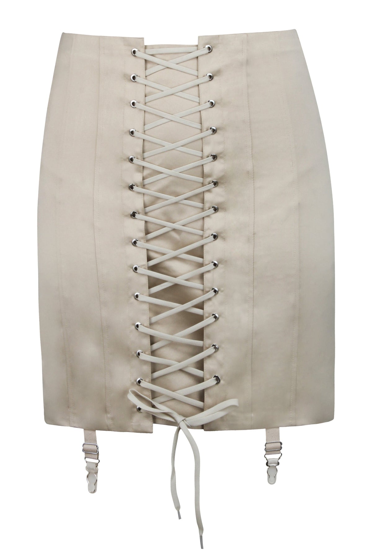 Tillie Champagne Satin Corset Inspired Skirt With Suspender Clips
