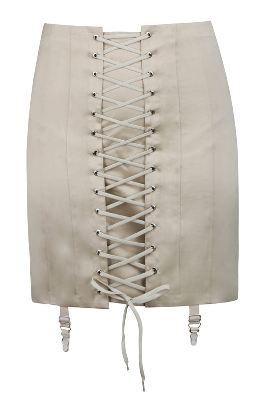 Tillie Champagne Satin Corset Inspired Skirt With Suspender Clips