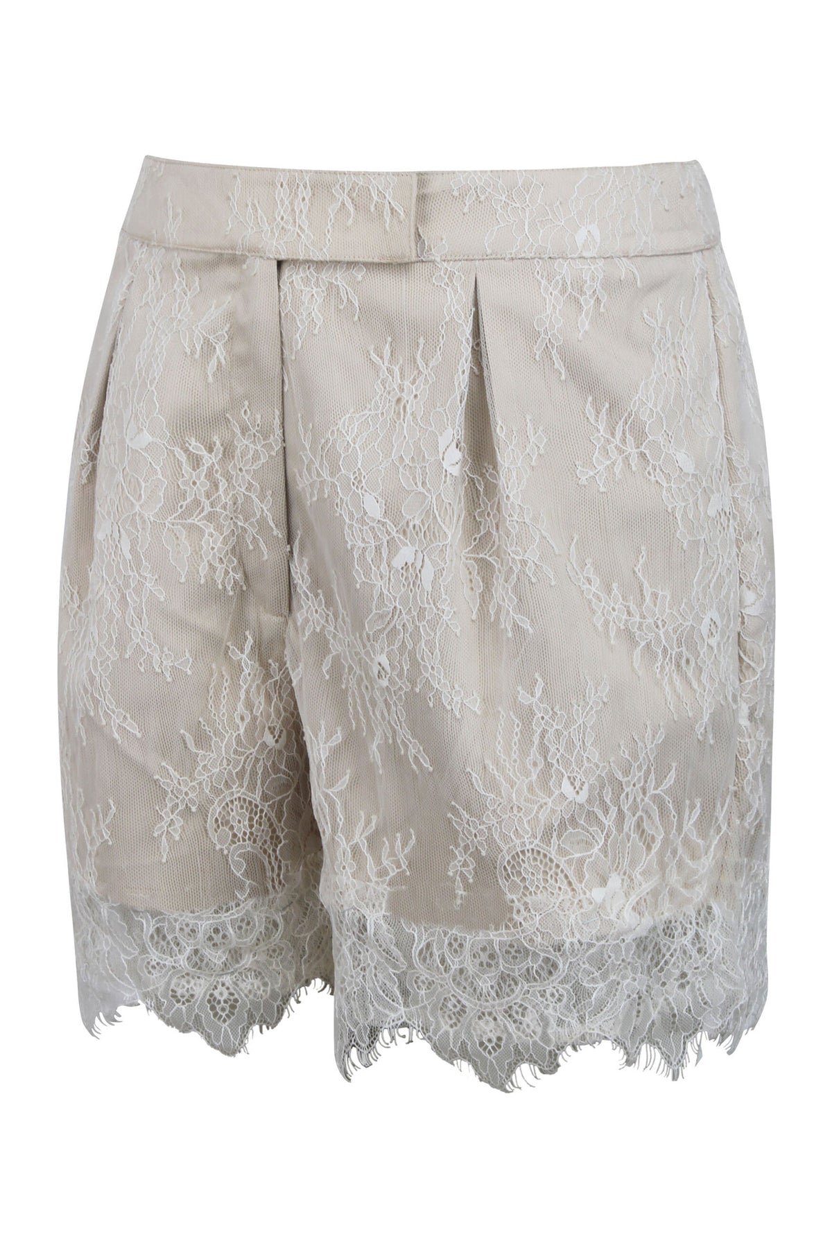 Viola Champagne Satin Shorts With White Lace Overlay