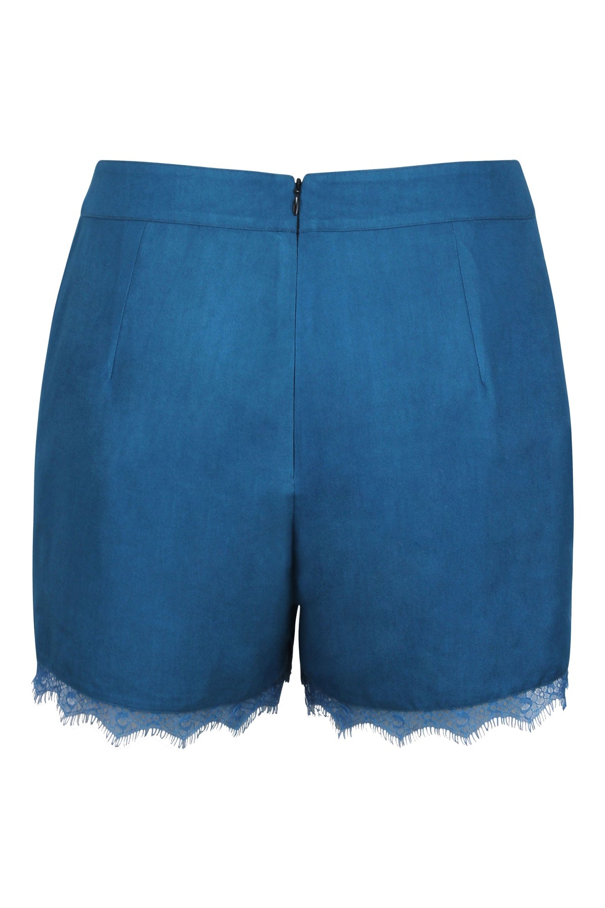 Agatha Teal Viscose Shorts With Lace Trim