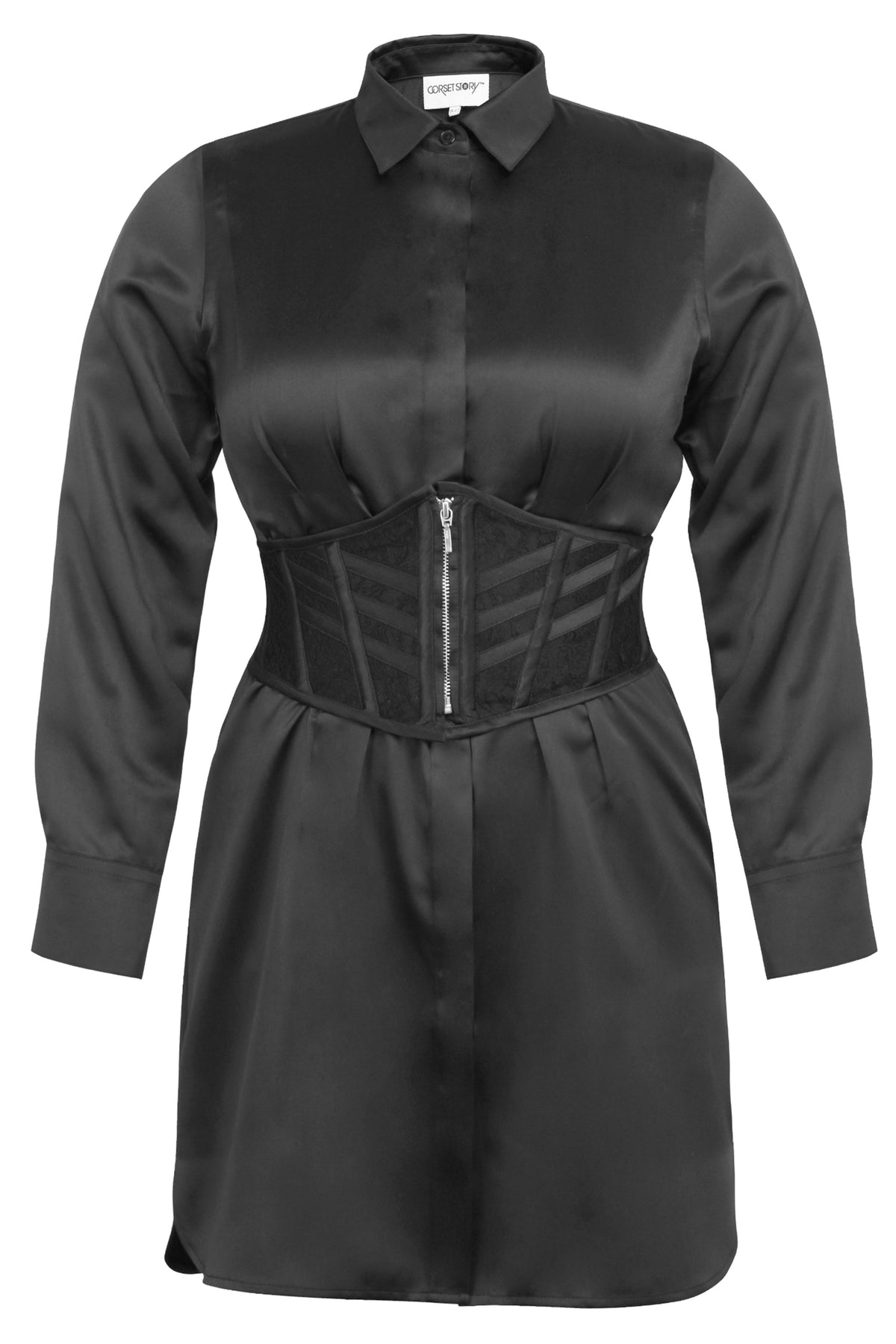 JOSIE BLACK SATIN AND LACE WASPIE BELT WITH FAN LACING