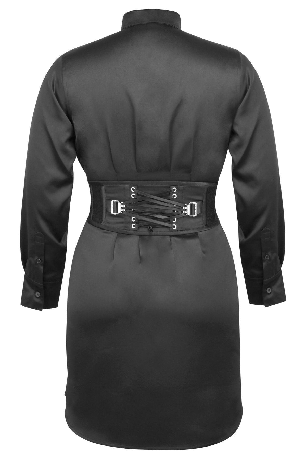 JOSIE BLACK SATIN AND LACE WASPIE BELT WITH FAN LACING