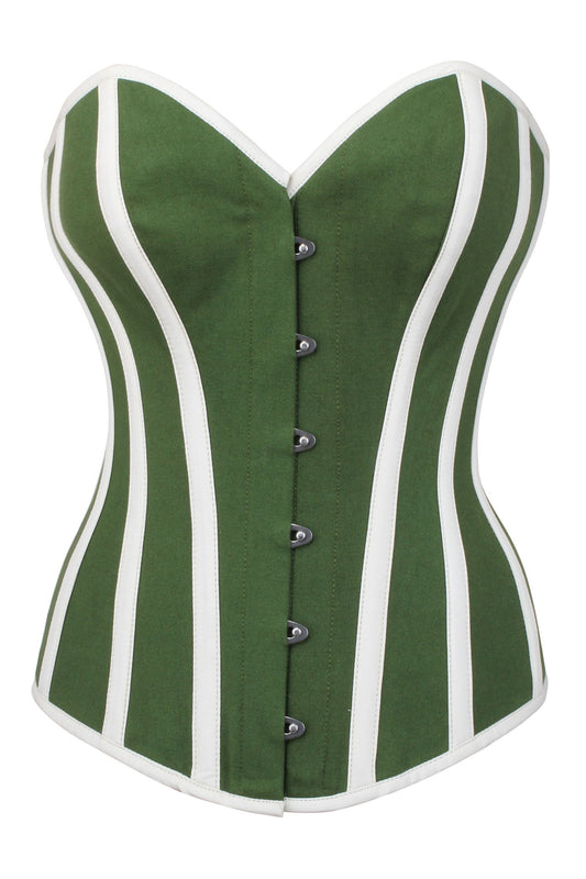 Green And White Single Layer Overbust Corset