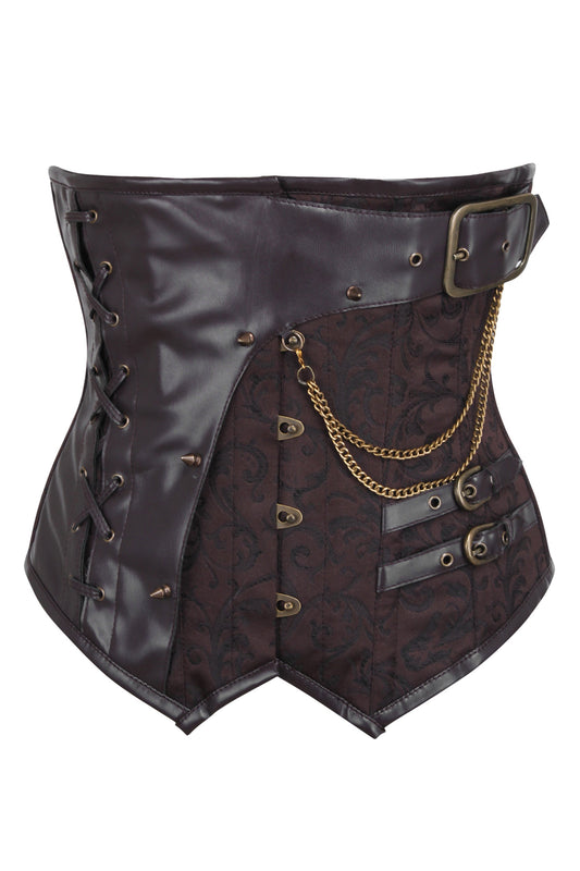 Brown Brocade Steampunk Underbust Corset