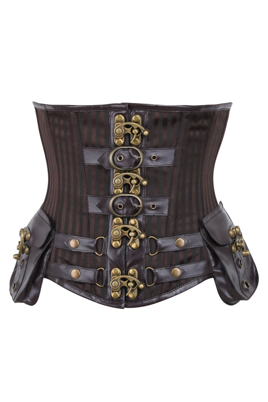 Brown Striped Steampunk Captain Underbust With Pouches