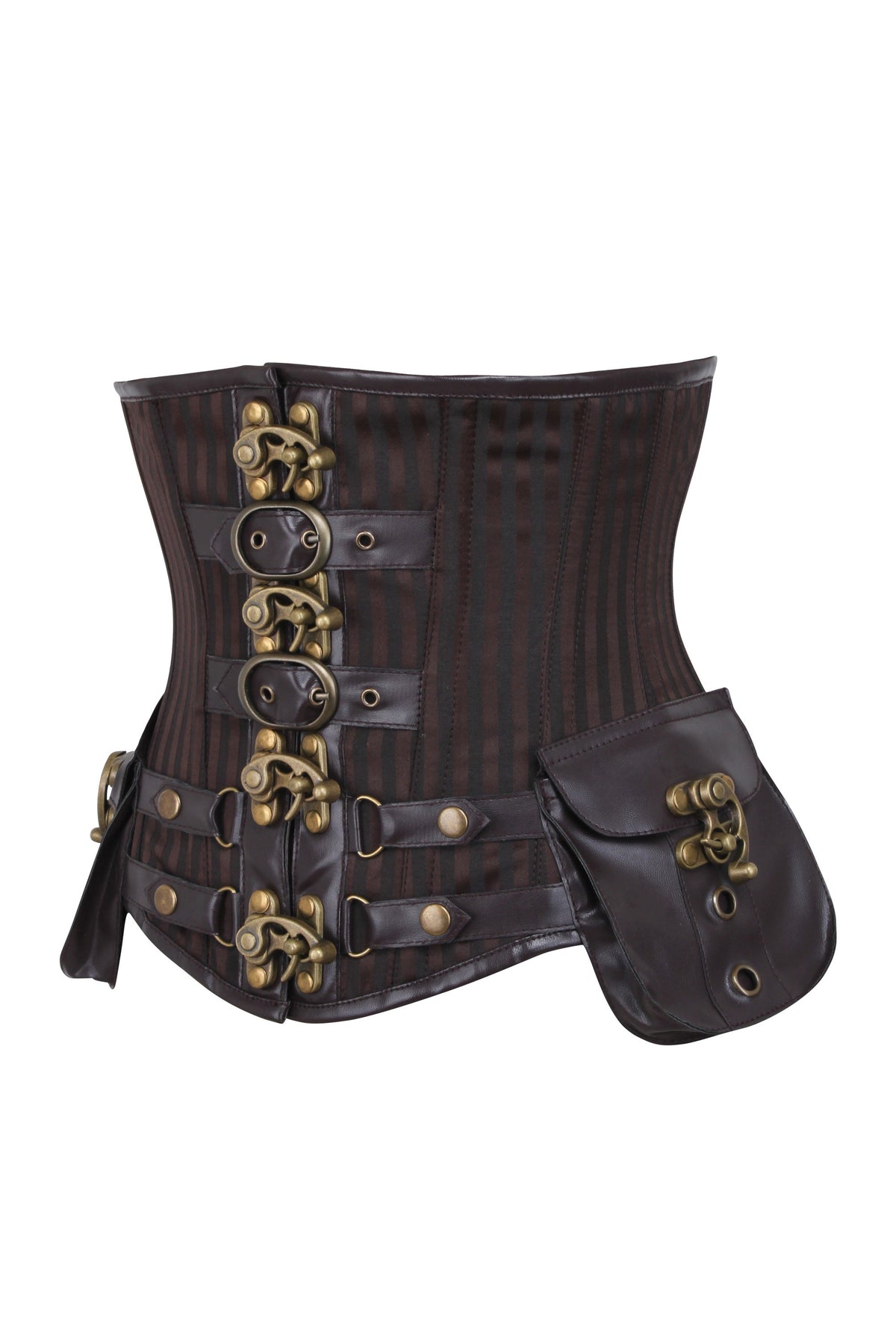 Brown Striped Steampunk Captain Underbust With Pouches