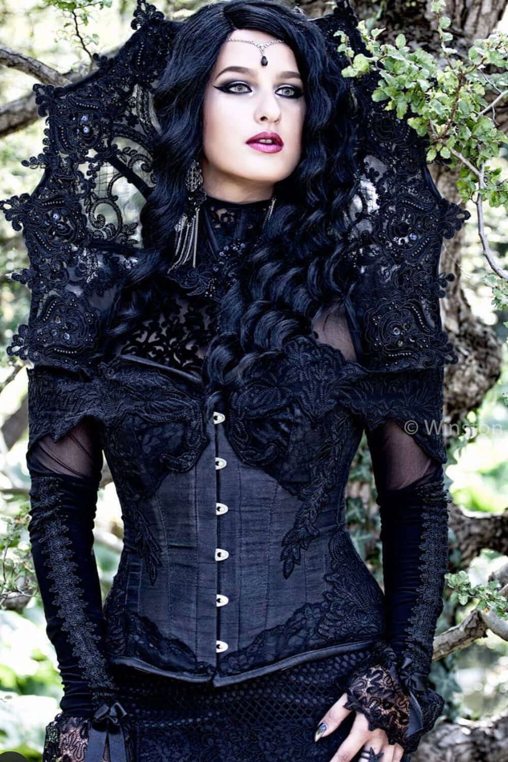 Black Longline Corset Top With Lace Cap Sleeve
