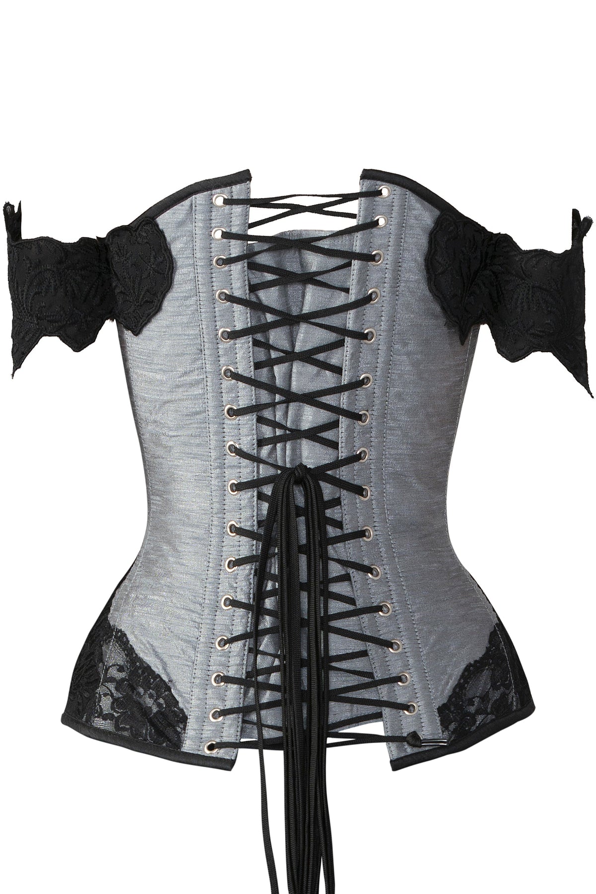 Grey Longline Corset Top With Lace Cap Sleeve