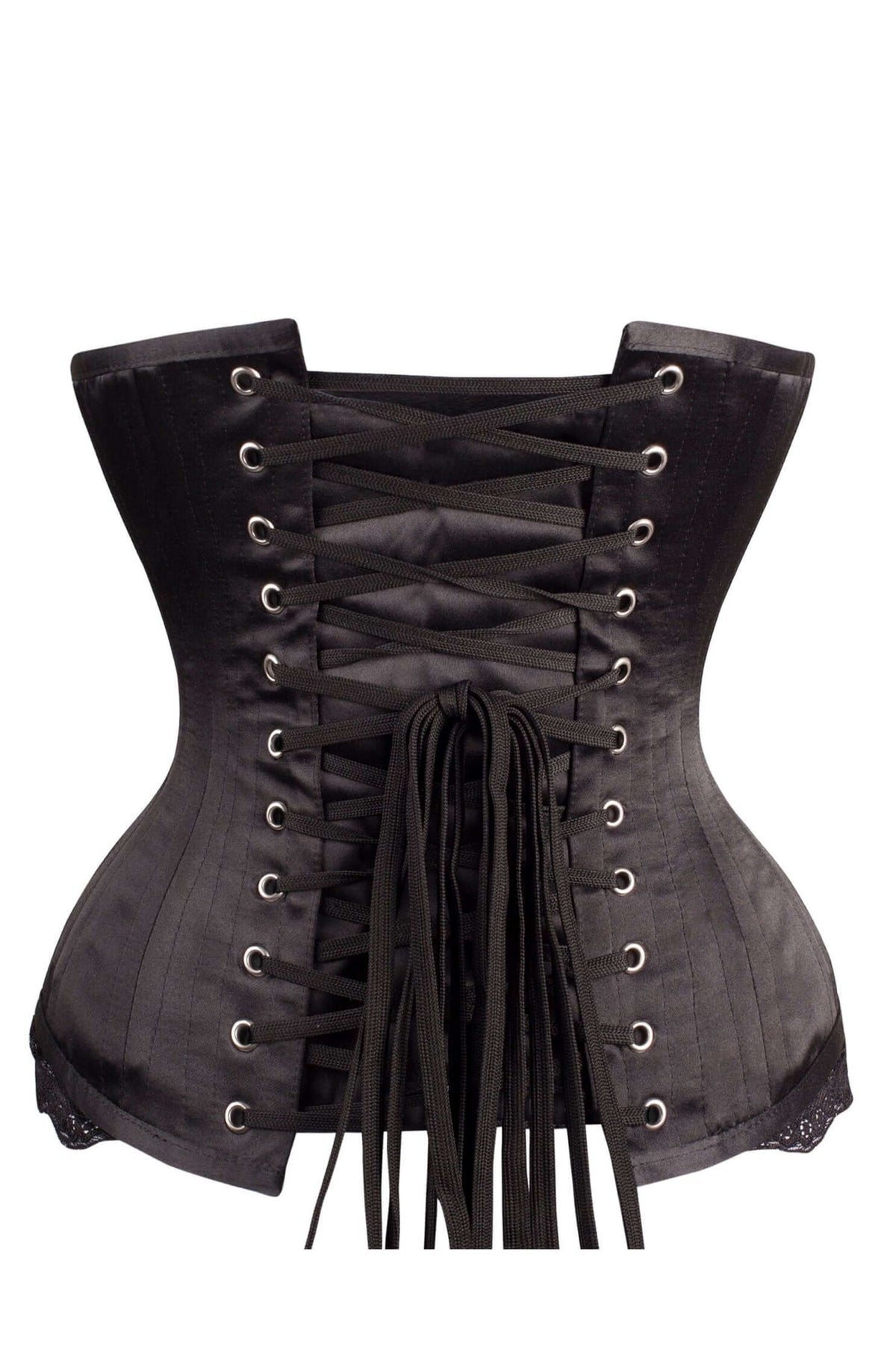 Black Satin Longline Underbust With Lace And Ribbon Bow