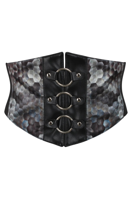 Grey Snakeskin Print Satin Corset Belt