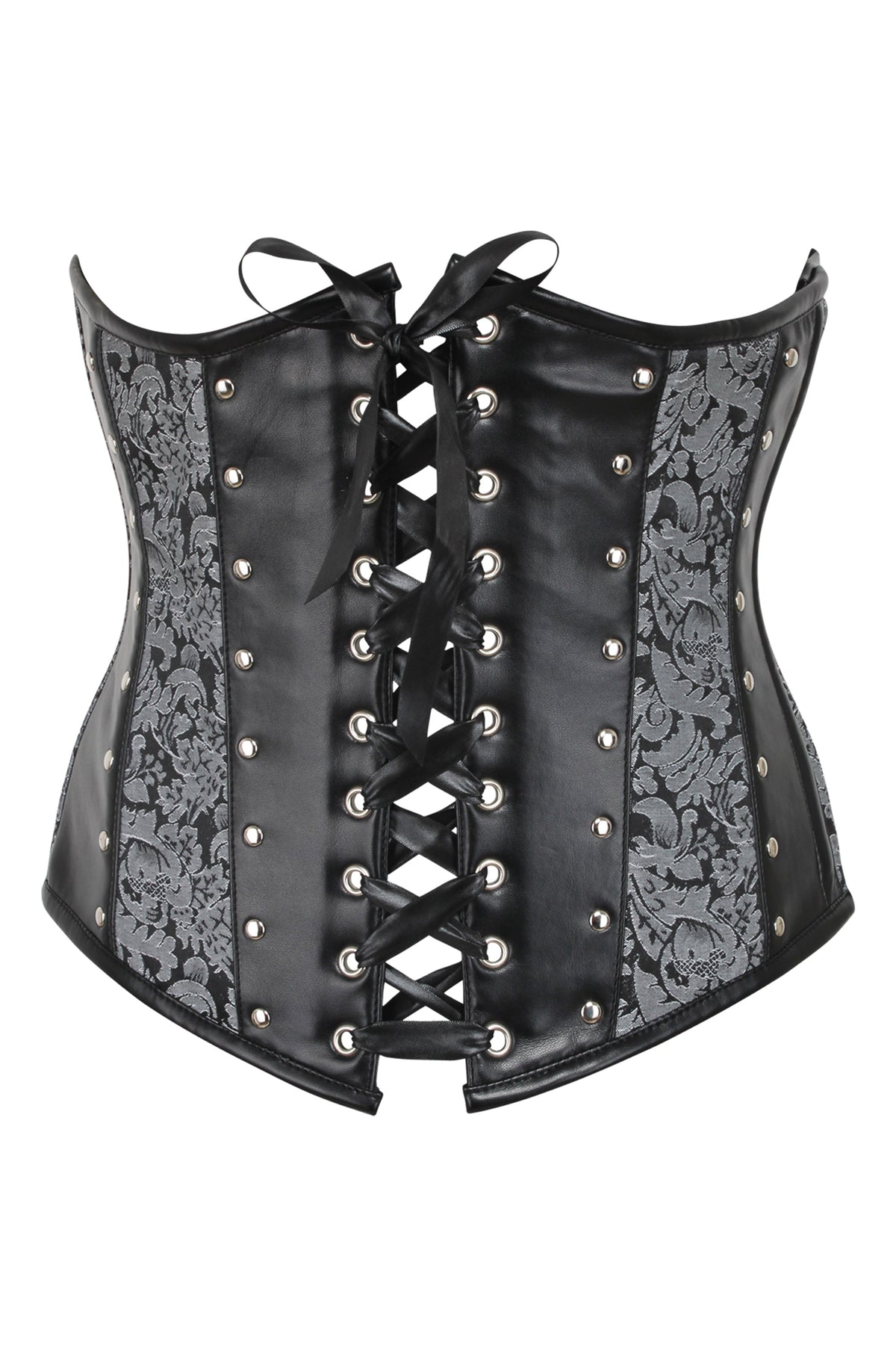 Silver Brocade & PVC Underbust Corset With Front & Rear Closure
