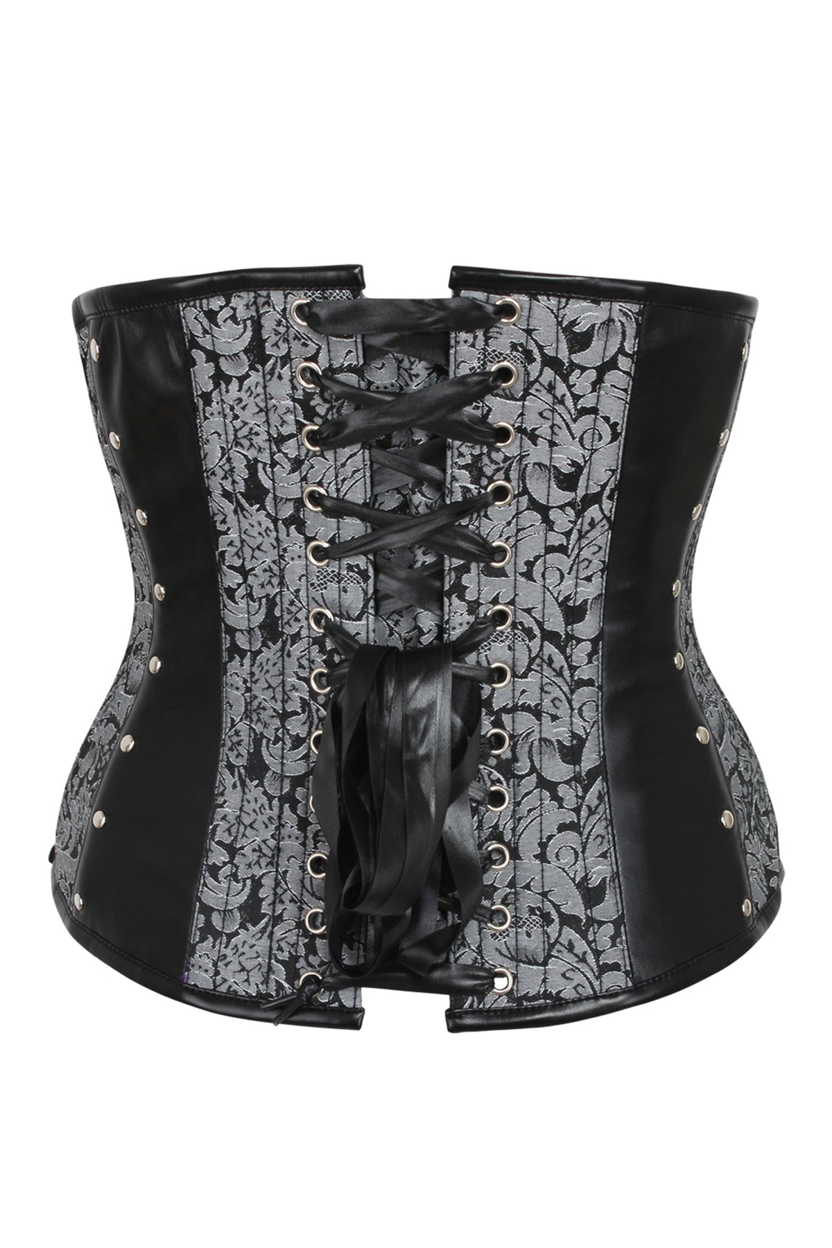 Silver Brocade & PVC Underbust Corset With Front & Rear Closure