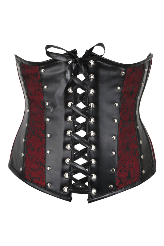 Red Brocade & PVC Underbust With Front & Rear Closure