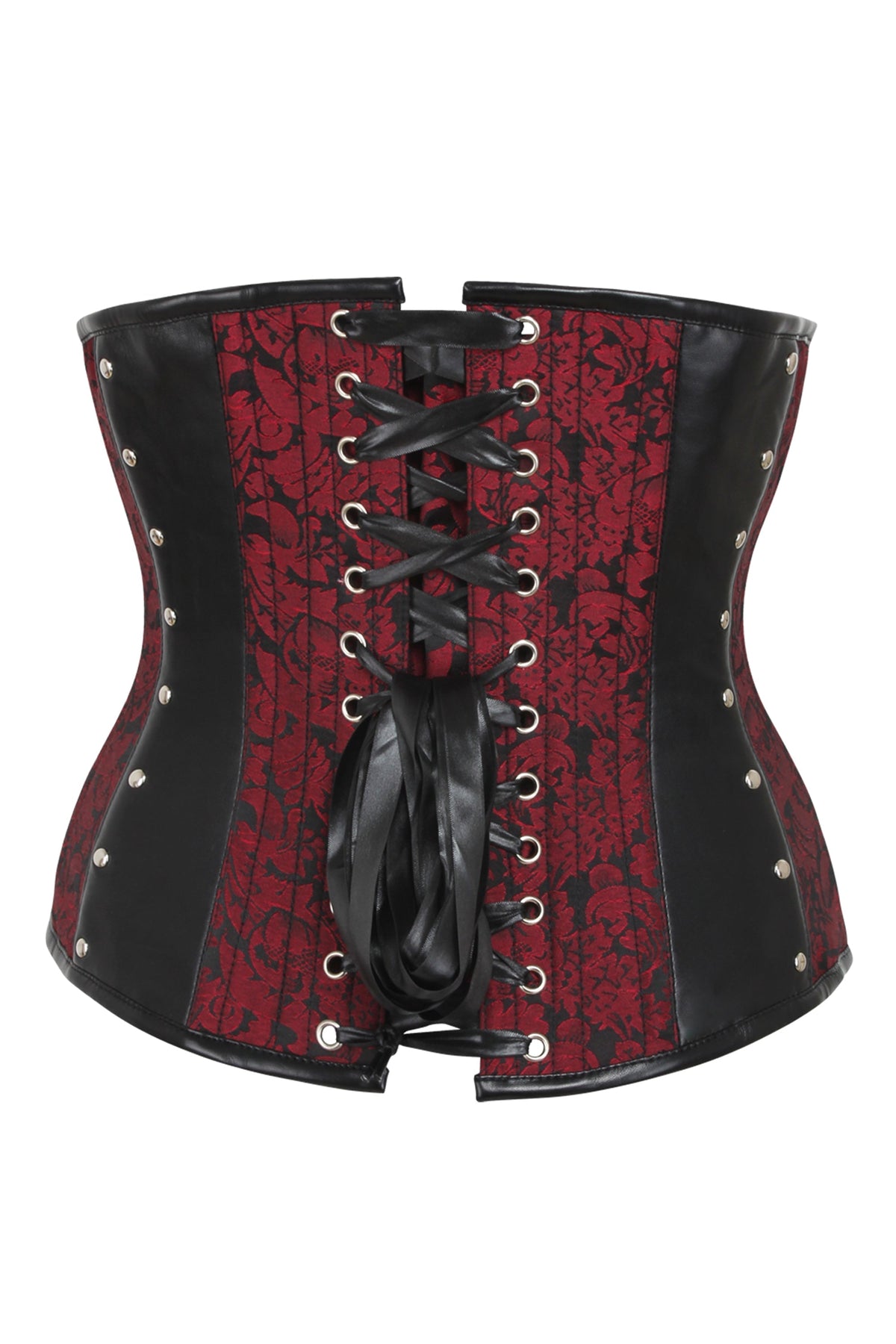 Red Brocade & PVC Underbust With Front & Rear Closure
