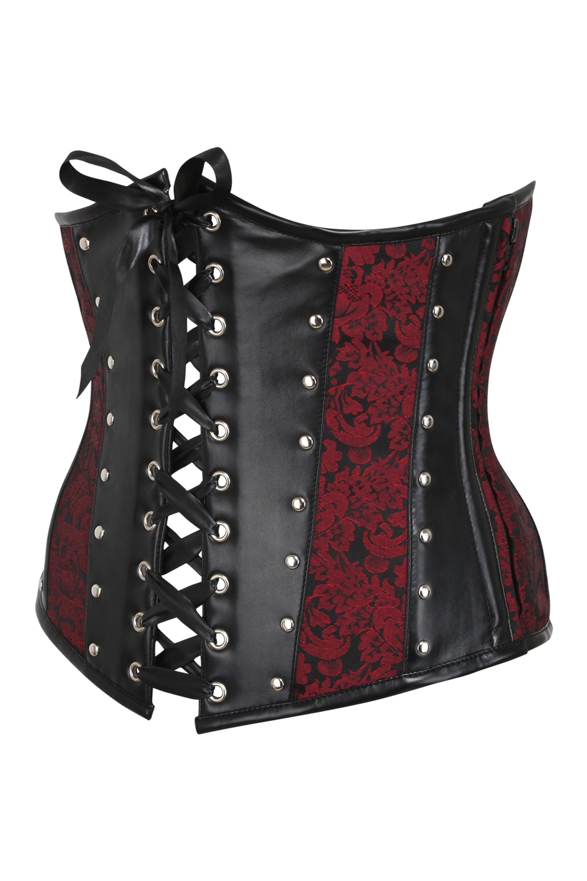 Red Brocade & PVC Underbust With Front & Rear Closure