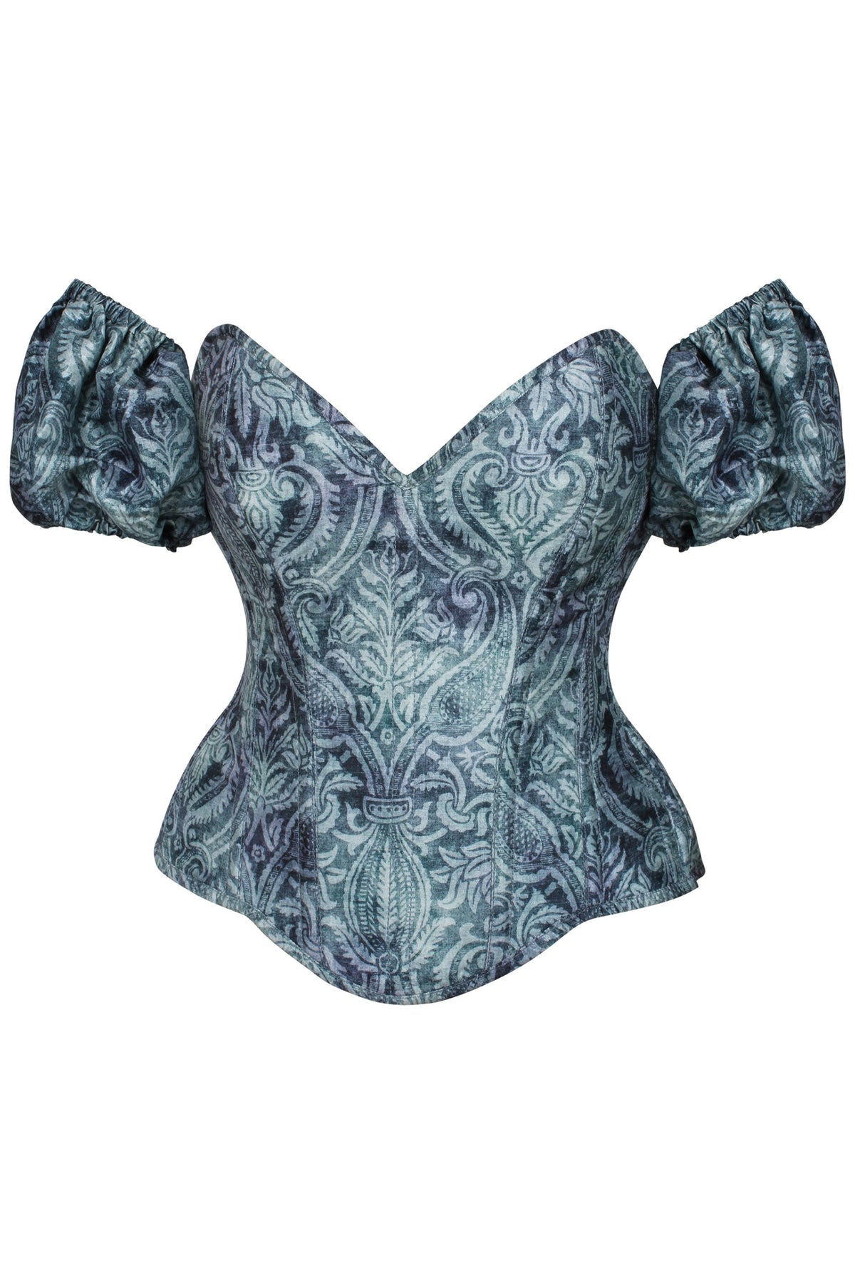 Blue Print Overbust Corset With Detachable Sleeves