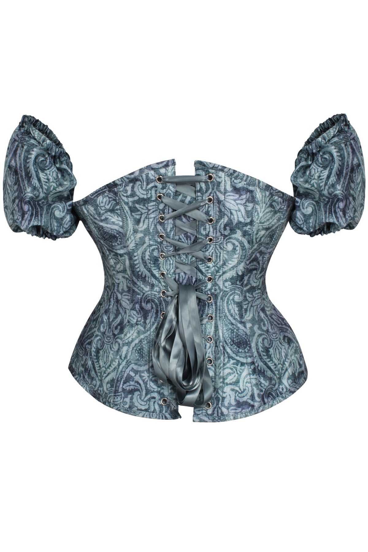Blue Print Overbust Corset With Detachable Sleeves