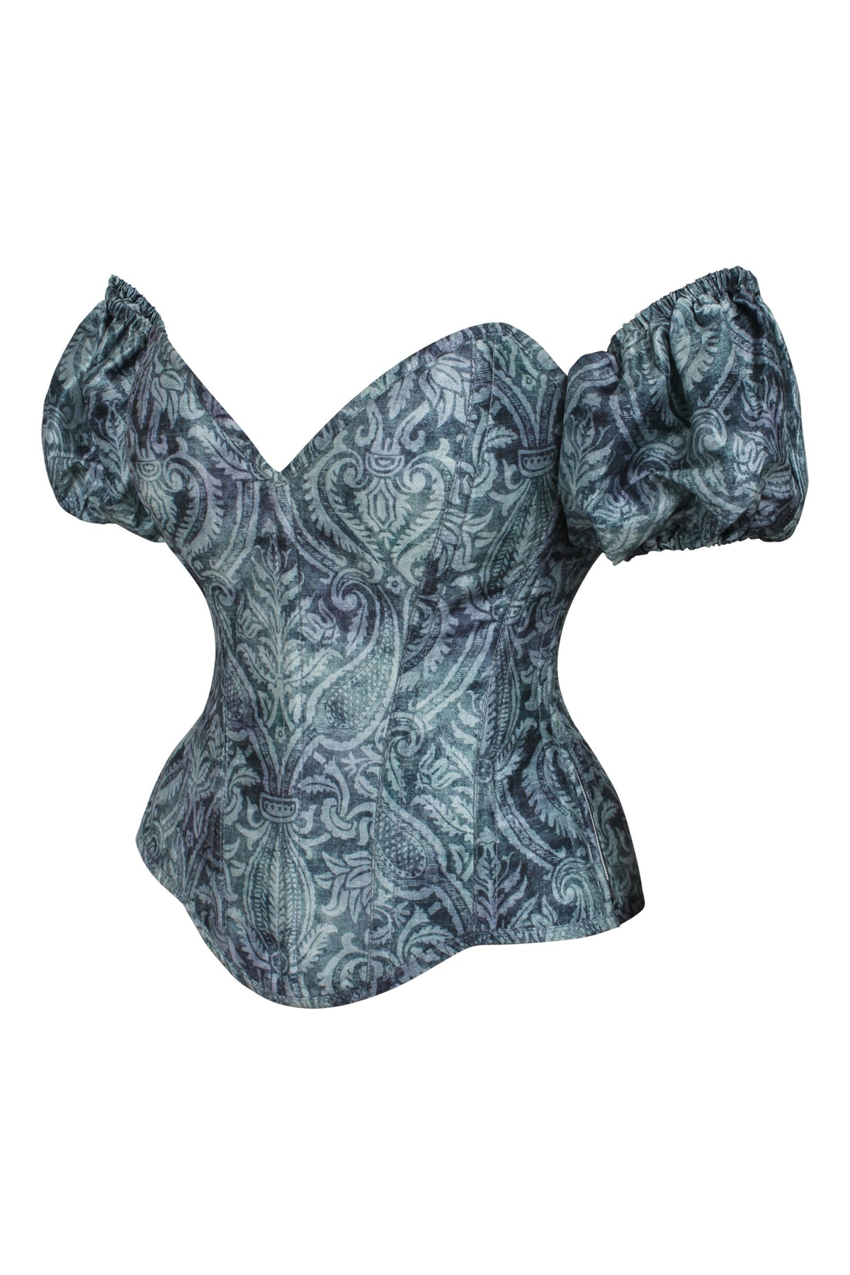Blue Print Overbust Corset With Detachable Sleeves