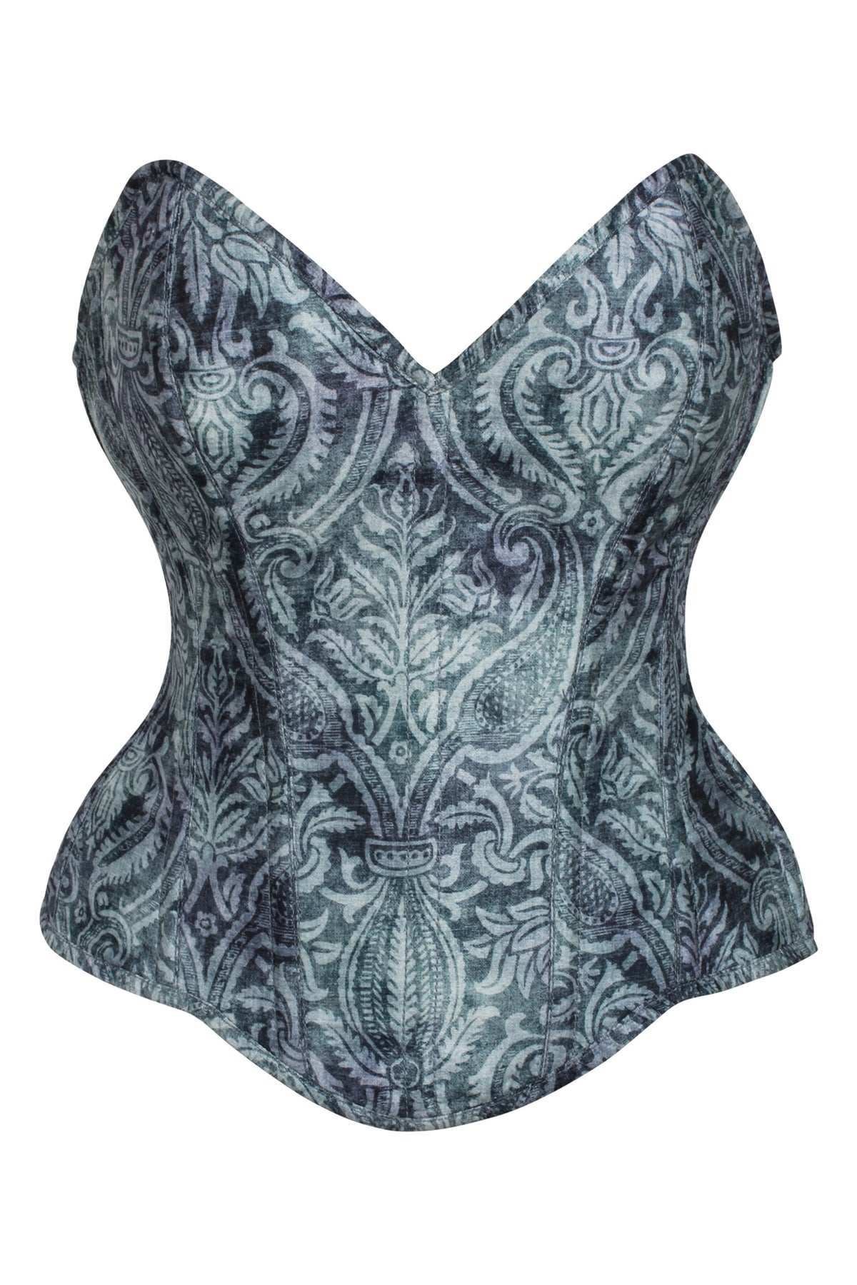 Blue Print Overbust Corset With Detachable Sleeves