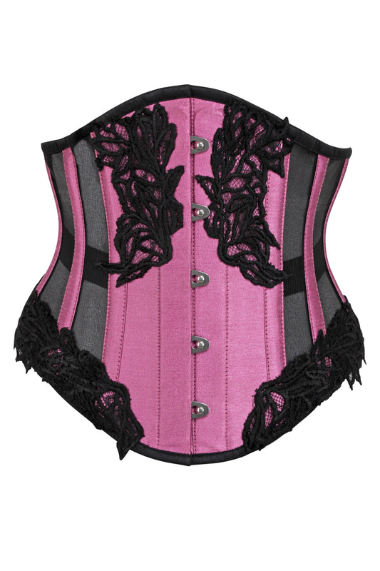 Pink Underbust Corset With Black Mesh Panels