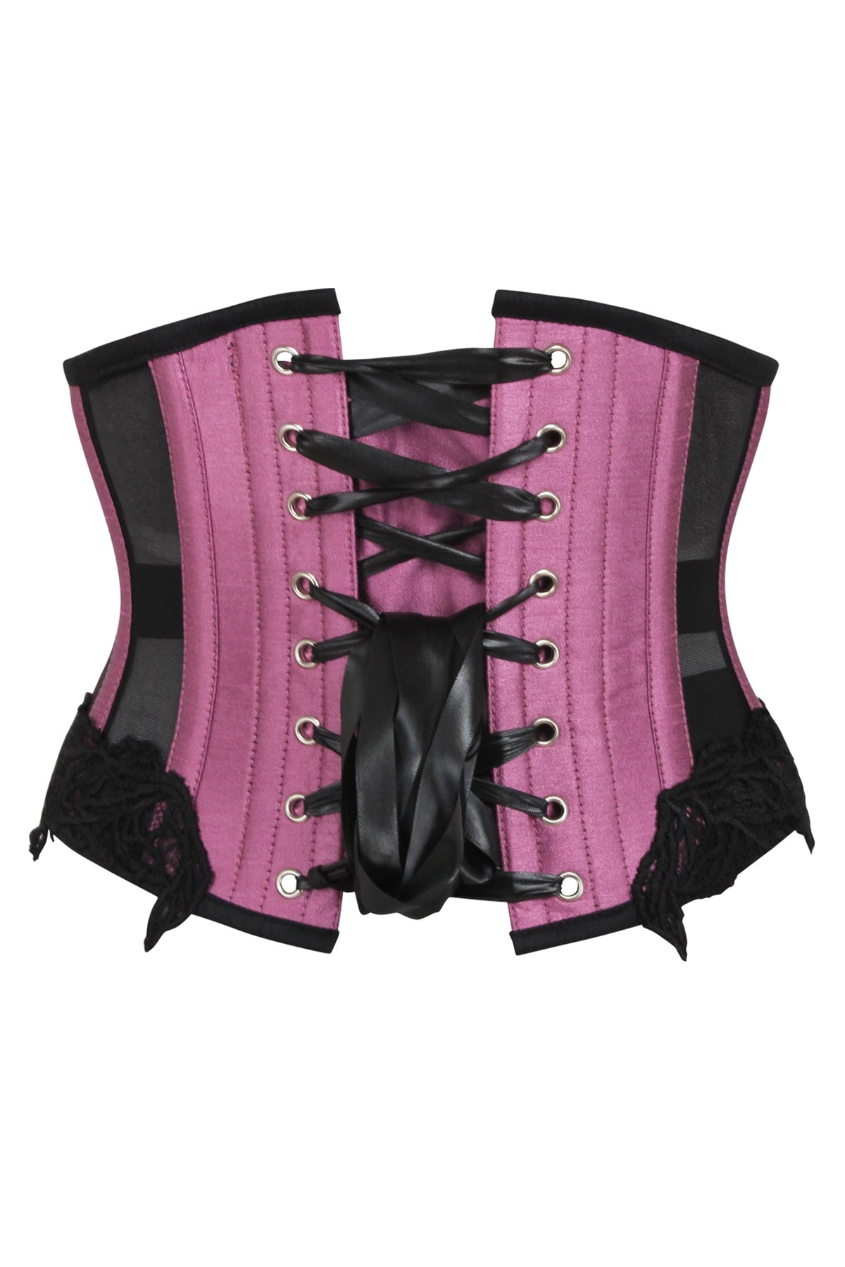 Pink Underbust Corset With Black Mesh Panels